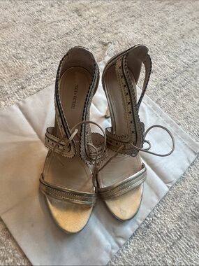 Pour La Victoire Metallic Gold Scalloped Lace-Up Heels